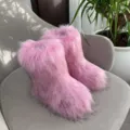 Stylish pink faux fur snow boots with fluffy texture for trendy Y2K winter fashion looks - 38 / Pink Purple Raccoon