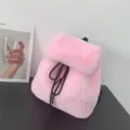 Süßer rosa Rucksack aus Kunstpelz mit Kordelzug und weicher Plüsch-Textur für Mädchen - Kunstkaninchenfell - Rosa