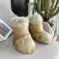 Stylish Y2K style fluffy faux raccoon fur snow boots with thick plush lining for winter warmth - 38 / Red Fox