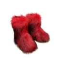 Fluffy red and black faux fur snow boots, cozy Y2K style winter footwear variant - 38 / Red