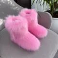 Cozy Y2K style pink faux fur snow boots featuring fluffy texture and warm lining - 38 / Barbie Pink Fox
