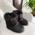 Cozy black fluffy faux raccoon fur snow boots in Y2K style for women warm winter footwear - 38 / Black Fox