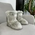 Luxurious grey faux raccoon fur snow boots for women with fluffy texture y2k style variant - 38 / Light Gray