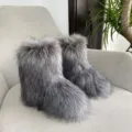 High-quality silver grey fluffy faux fur snow boots with trendy Y2K style aesthetic - 38 / Silver Fox Gray