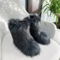 Stylish black faux fur snow boots with fluffy texture for warm winter wear y2k style - 38 / Black Blue