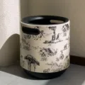 Cestino in stile vintage francese con elegante motivo a toile nero e maniglie integrate - Giungla misteriosa