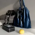 Eleganti borse termiche per il pranzo in velluto blu navy e nero con i fiocchi - Blu scuro (senza strato isolante)