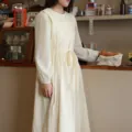 Modern minimalist beige cotton kitchen apron with adjustable shoulder straps and side ties - Off White