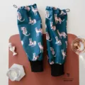Manicotti lunghi in cotone con motivo a gatto rosa per pulizia domestica e ufficio - Leopardo rosa su sfondo blu (regolabile)