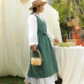 Elegante delantal de algodón verde oscuro sin mangas con cuello en V para mujer - Verde Oscuro