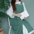 Tablier en coton et lin vert foncé de style littéraire pour fleuriste ou café de travail - Vert Herbe