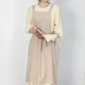 Elegante grembiule da cucina beige in cotone con grandi tasche per donne stile caffè - Beige