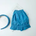 Moderni coprimaniche ricamati in cotone blu pavone con eleganti bordi a volant - Modello corto / Blu lago