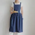 Delantal de algodón azul marino repelente al agua con falda plisada para cocina y repostería - Azul marino
