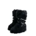 Black Y2K punk faux fur snow boots with decorative buckle straps and silver rivets - 38 / Black