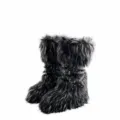 Punk style Y2K faux fur snow boots with rivet straps and platform sole - 38 / Black with White Tips
