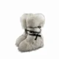 High-top white faux fur snow boots featuring black studded buckle straps in Y2K punk style - 38 / White with Black Tips