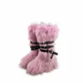 Y2K punk style pink faux fur snow boots featuring black buckled straps with metal studs - 38 / Pink Purple
