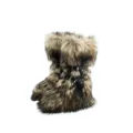 Stylish Y2K punk style faux fur snow boots featuring black buckle straps and silver studs - Grey Brown