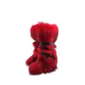 Striking red and black faux fur Y2K punk style snow boots with studded buckled straps - Red