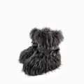 Y2K punk style faux fur snow boots with black studded straps on white background - 38 / Black with White Tips (Thick Sole Short Boots)