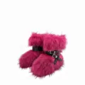 Y2K style hot pink faux fur snow boots featuring black buckle straps and silver studs - 38 / Rose Red (Thick Sole Short Boots)