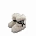 Y2K punk style white faux fur platform snow boots with black studded buckle straps - 38 / White with Black Tips (Thick Sole Short Boots)