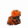 Punk style faux fur snow boots in orange and black with rivet straps - 38 / Orange (Platform Short Boots)