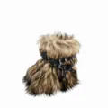 Chic Y2K punk style faux fur snow boots with silver studded buckle straps and thick platform - 38 / Grey Brown (Platform Short Boots)
