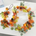 Autumn artificial pumpkin garland wreath with maple leaves pine cones for Thanksgiving home decor - Eucalyptus Vines