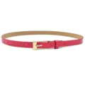 Women's slim pink PU leather belt with gold square pin buckle for casual jeans and dresses. - Rose Red (Silver Clasp)