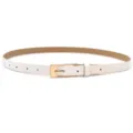 White thin PU leather belt with gold rectangular pin buckle for women dress jeans. - White (Silver Buckle)
