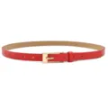 Red PU leather thin belt for women with a gold square pin buckle, elegant dress waist accessory. - Red (Silver Buckle)