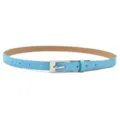 Light blue PU leather belt with silver tone buckle, versatile women's skinny waist belt. - Light Blue (Silver Clasp)