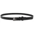 Minimalist women's black PU leather belt with alloy pin buckle for jeans and dresses - Black (Black Button)