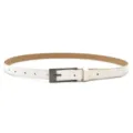 White PU Leather Belt with Metal Pin Buckle, Minimalist Casual Waist Strap for Women Jeans - White (Black Button)