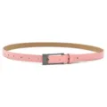 Chic pink PU leather thin belt with dark metal pin buckle, versatile for jeans and dresses. - Pink (Black Buttons)