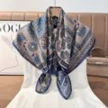 Elegant blue printed square silk scarf for women, retro baroque style fashion shawl and wrap. - Color 6