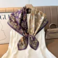 Women vintage velvet square scarf stylish paisley printed elegant shawl for daily wear 90cm - Color 3
