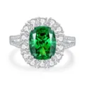 S925 zilveren groene edelsteen ring met halo ontwerp, elegante damesring accessoires - Maat 5 / Smaragd(FDJZ-454)