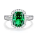 S925 sterling zilveren kussen groene edelsteen ring met schitterende halo en stenen - Maat 5 / Smaragd(FDJZ-451)