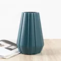 Dark blue plastic flower vase minimalist vertical striped unbreakable home decor aesthetic table vase - Large Round Bottom Vase Blue