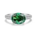S925 Zilveren Groene Ovale Edelsteen Ring met Pavé Stenen Elegante Dames Sieraden - Maat 5 / Smaragd (FDJZ-464)