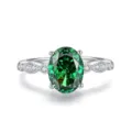 Zilveren ovale groene edelsteen ring S925 sterling zilveren ring met prachtige stenen aan zijkant - Maat 5 / Smaragd (FDJZ-467)