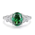 S925 sterling zilveren ovale groene edelsteen ring met fonkelende vlinder details. - Maat 5 / Smaragd (FDJZ-462)