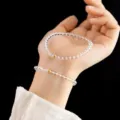 Crystal beaded bracelet double layer clear beads with gold accent charm jewelry variant - Crystal Gold Bead Style (MY35906)