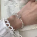 Crystal silver beaded flower bracelet women minimalist fashion jewelry everyday accessory - Crystal Flower Style (MY36116)