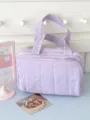 Lavender quilted nylon cosmetic bag, soft cloud toiletry handbag, large capacity portable makeup pouch. - Purple