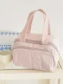 Solid color nylon toast cosmetic bag, soft cloud storage pouch with double zippers for travel. - Pink