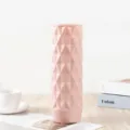 Pink plastic vase, geometric cylinder flower pot for home decor and desktop arrangement. - Rhombus Vase Pink